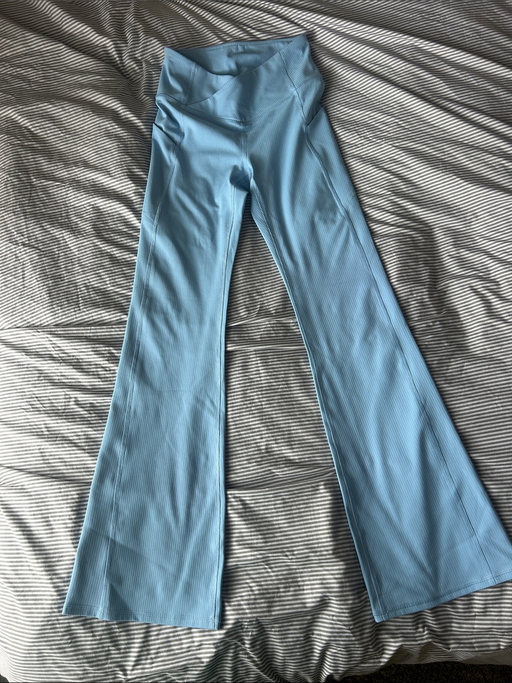 Fabletics Sky Blue Ribbed Flare Yoga Pants